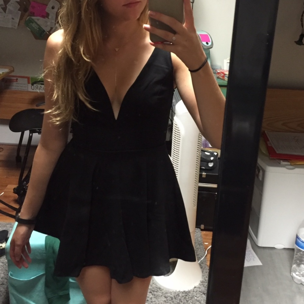 Black deep v romper with skirt!